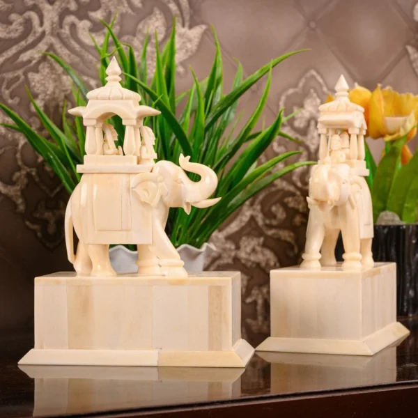 Buy Handcrafted Bone Inlay Elephant Howdah Statue